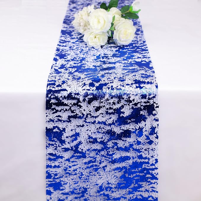 Snowkingdom 2 Pieces Royal Blue Table Runner, Sequin Glitter Foil Metallic Thin Mesh Runner Roll 11"x108" Blue Table Decorations for Wedding Birthday Party Christmas Graduations