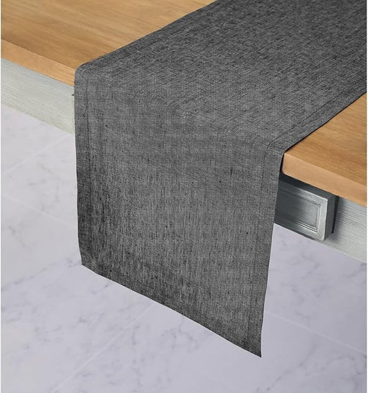Solino Home Linen Table Runner 90 Inches Long - Athena, 100% Pure Linen Charcoal Grey Table Runner 14 x 90 Inch for Dining