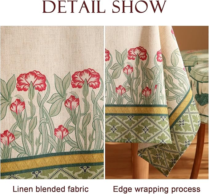 patdrea Vintage French Linen Tablecloth,Rectangular,118"x67"-Cecilia D | Colorful Elegant Extra Wide Table Cloth for Rectangle Table,Floral Patterned,Dining Room Tea Party Thanksgiving Decor