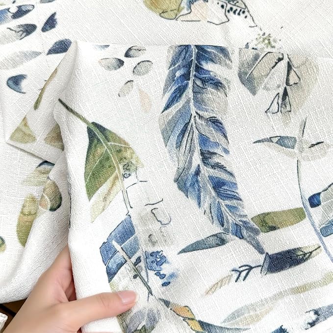 Rectangular Table Cloth 84x60 Inches, Cotton Linen Waterproof Fabric Tablecloth, Blue Green Leaf Print Decorative Table Cloth for Outdoor, Dining, Wedding, Party, Kitchen