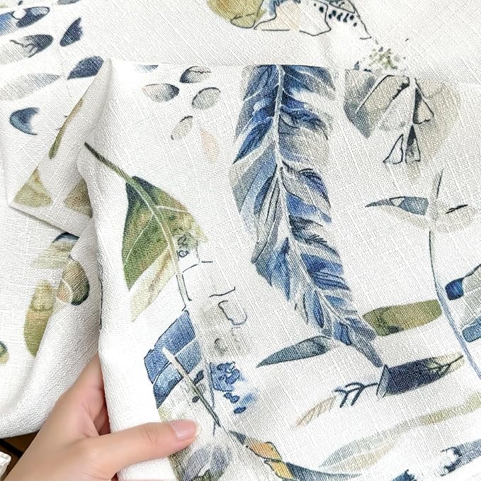 Rectangular Table Cloth 60x120 Inches, Cotton Linen Waterproof Fabric Tablecloth, Blue Green Leaf Print Decorative Table Cloth for Outdoor, Dining, Wedding, Party, Kitchen
