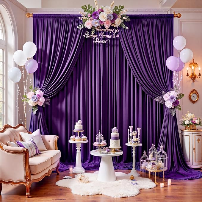 12ft x 10ft Purple Backdrop Curtains for Parties, Wrinkle Free 2 Panels Photo Backdrop Drapes Back Drop Cloth for Wedding Birthday Photography Background Decor