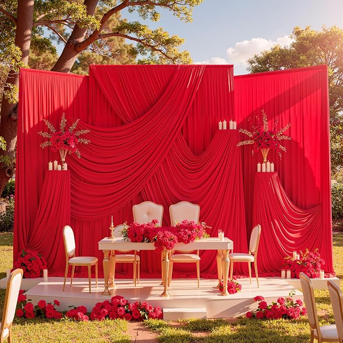 10x10ft Wrinkle Free Red Backdrop Curtains for Parties, 2 Panels 5x10ft Silky Polyester Photo Backdrop Drapes Back Drop Cloth Drapery for Wedding Birthday Photography Background Decor