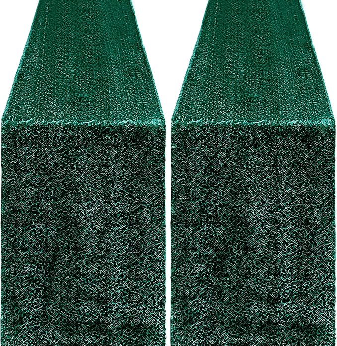 2 Packs 12 x 72 inches Sequin Table Runner, Hunter Green Glitter Table Runner for Birthday Party Supplies Wedding Engagement Baby Shower Holiday Celebration Event Decorations
