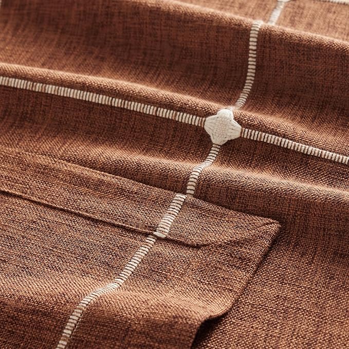 ZeeMart Grid Embroidered Hemmed Tablecloths, Terracota 52x70 Inch, Farmhouse Style Heavy Weight Cotton Linen Rust Tablecloths, Boho Plaid Water Resistant Rectangle Table Cloth