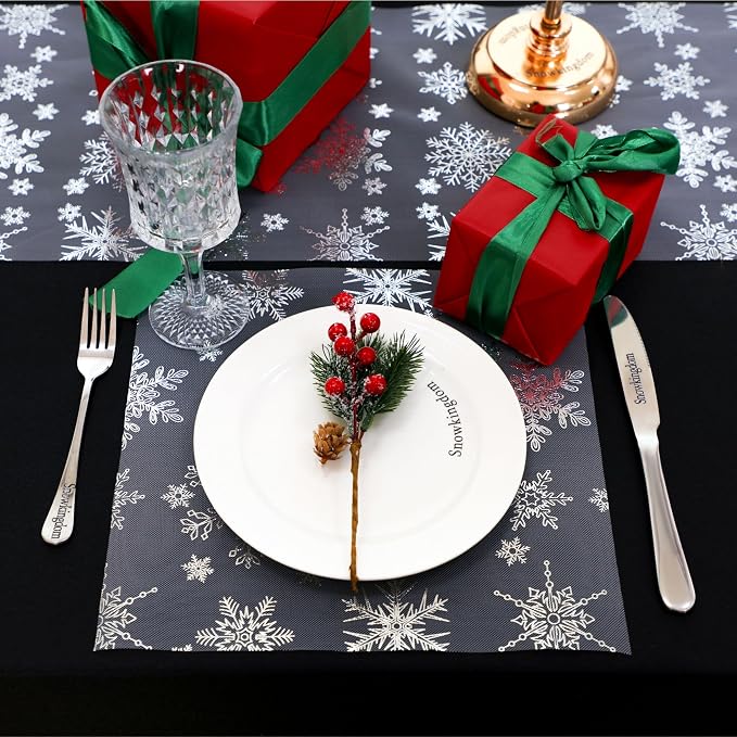Snowkingdom 2 Pcs Christmas Snowflake Silver Table Runner, 108 Inch Sparkly Silver Glitter Metallic Foil Runners Decorations for Seasonal Winter Festival Holiday Home Party