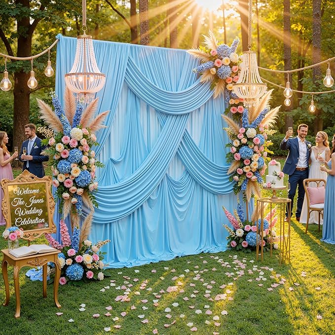 40ftx10ft Wrinkle Free Baby Blue Backdrop Curtains for Parties, 8 Panels Thick Polyester Backdrop Drapse for Weddings Birthday Photography Background Curtains