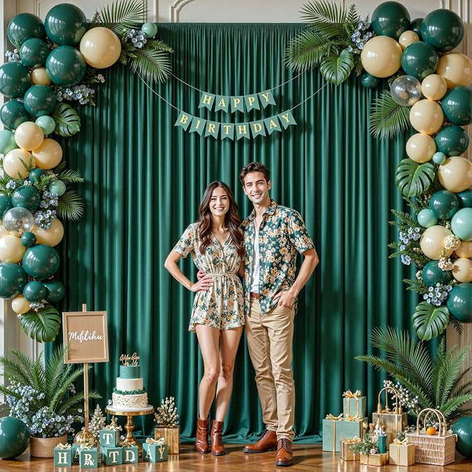 8 Panels Hunter Green Backdrop Curtains - Wrinkle Free Fabric Backdrop for Photoshoot, 10FT Wedding Party Photo Backdrop Drapes for Birthday Baby Shower Photography Stage Background Decorations