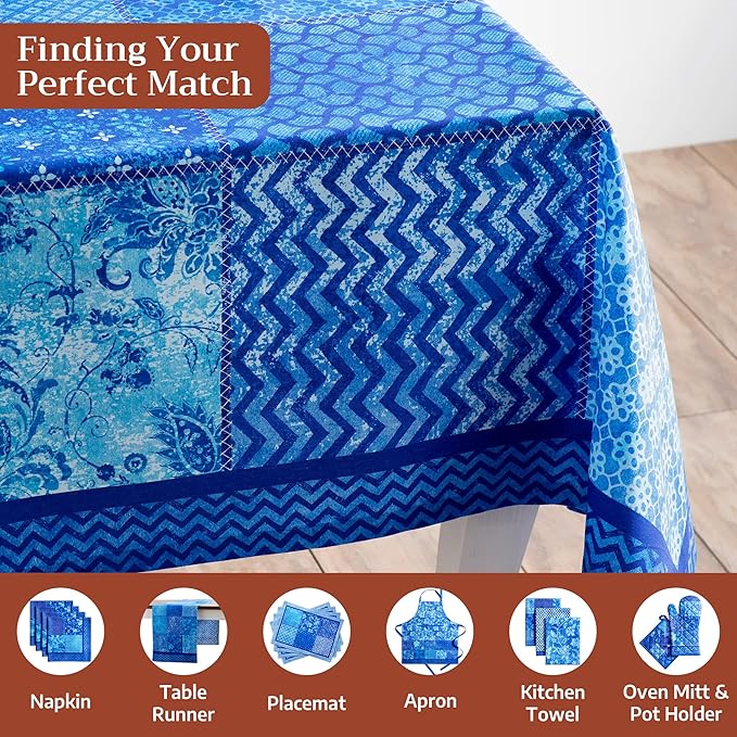 Maison d' Hermine Table Cloth Rectangle Table 100% Cotton 54 x 72 Inches Tablecloth Reusable Decorative for Dining Kitchen Room Farmhouse Party Home Hotel Restaurant Spring Summer - Indigo Love