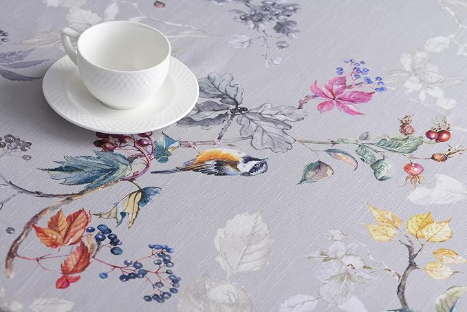 Maison d' Hermine Table Cloth Round Table 100% Cotton 63 Inches Fall Tablecloth Reusable Everyday Use for Thanksgiving Christmas Decorations Dining Farmhouse Party (Equinoxe - Grey)