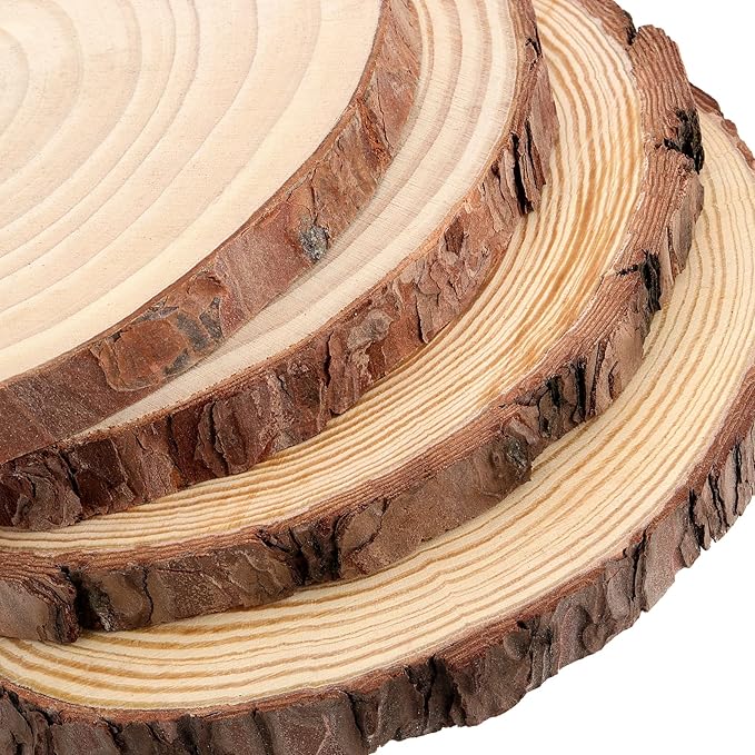 JEUIHAU 6 PCS 7-8 Inches Natural Unfinished Wood Slices, Round Wooden Tree Bark Discs, Wooden Circles for DIY Crafts, Christmas, Rustic Wedding Ornaments