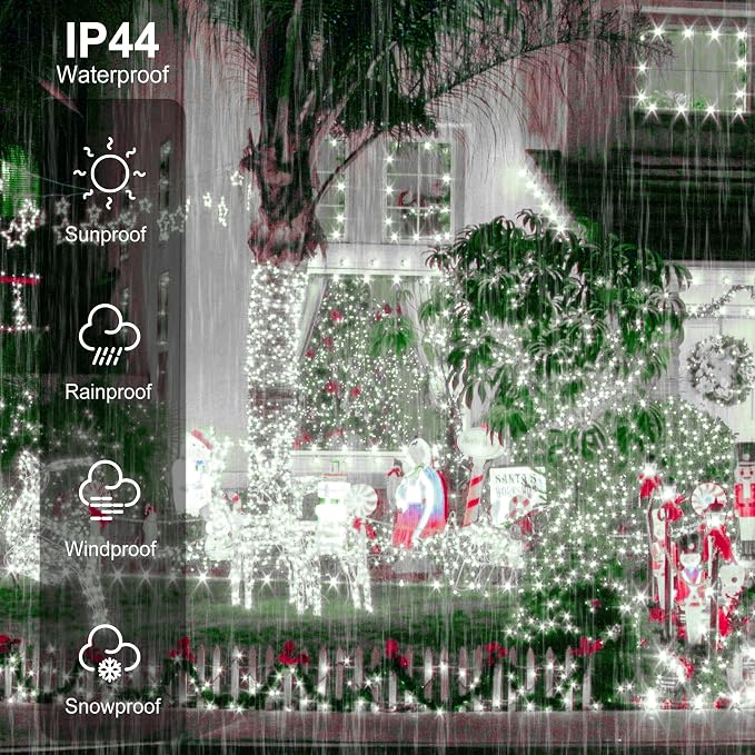 weillsnow 164 FT 500 LED Christmas Lights Outdoor, Waterproof Christmas Fairy Lights with Timer, Plug in White LED String Lights with 8 Modes for Bedroom Wedding Party Xmas Decoration