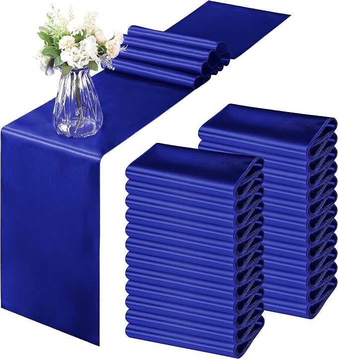 Horbaunal 24 Pack Royal Blue Satin Table Runner 12 x 108 Inch, Smooth Table Runners for Wedding Banquets Birthday Party