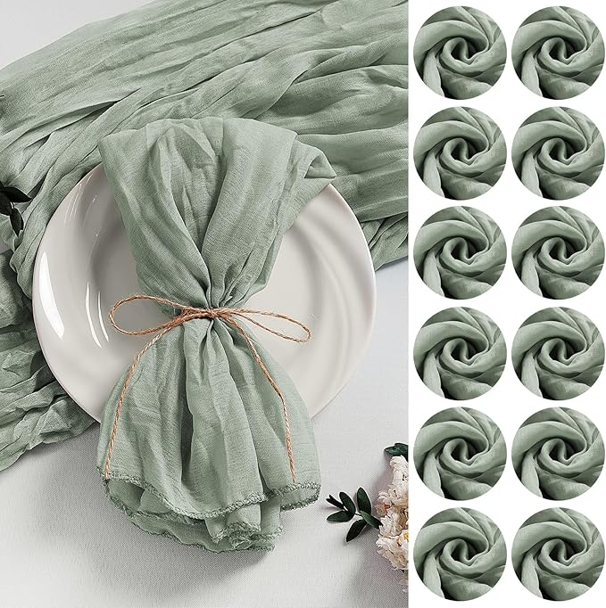 LZY 120 Pack Gauze Cheesecloth Napkins 20x20 Inch Dinner Cloth Napkins, Soft Boho Table Napkins Rustic Wrinkled Cheese Cloth Napkins Bulk for Wedding Party Baby Shower Event Decor (Sage Green)