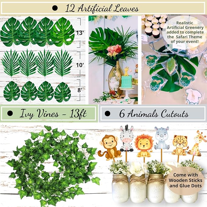 207 Pc Jungle Baby Shower Decorations for Boy - Safari Theme Party Kit | Safari baby shower decor for boy - balloons, banner, animal cutouts, paper fans, guest book, games & sash; easy 15-min setup