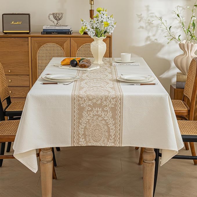 Round Tablecloth,Beige Linen Tablecloths Advanced Waterproofing Technology for Dinningroom,Farmhouse