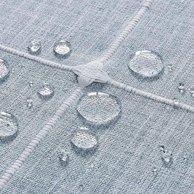 ZeeMart Boho Grid Table Cloth with Tassels (Blue, 52" x 52"), Heavy Weight Linen Checked Embroidered Farmhouse Tablecloth, Water Resistant Square Dusty Blue Tablecloths