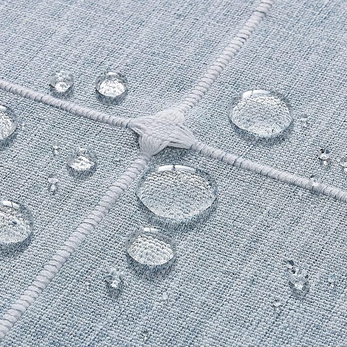 ZeeMart Grid Embroidered Hemmed Tablecloths, Blue 60x104 Inch, Farmhouse Style Heavy Weight Cotton Linen Dusty Blue Tablecloths, Boho Plaid Water Resistant Rectangle Table Cloth