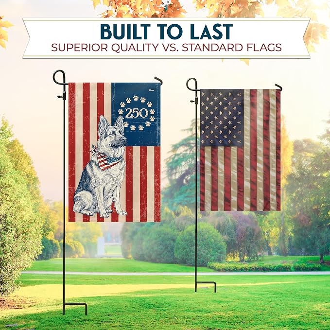 FLAGWIX 250 Anniversary American German Shepherd Flag - Polyester Double-sided Garden Flags For Outside (11.5" x 17.5") - 250 Years 4th of July Decorations for Home Yard Garden Decor Banner