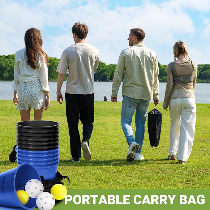 ropoda Giant Yard Pong,Yard Games with Durable Buckets and Balls, Outdoor Game with Carry Bag for The Beach,Lawn, Great Gift Choice for Families（Blue and Black）