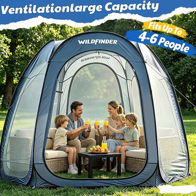 WildFinder 10x10 Pop Up Screen House Tent, Portable Screened Canopy with Mesh Walls, Waterproof Instant Gazebo, Backyard Shade Mosquito Tent for Patio, Backyard, Deck and Camping, Fits 4-6 Person