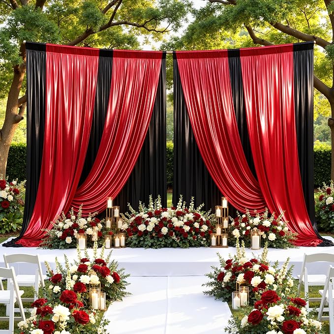 20ftx10ft Black and Red Sequin Backdrop Curtain Panels for Parties, Wrinkle Free Glitter Photo Backdrop Drapes 4 Panels 5x10FT Shimmer Back Drop Cloth for Wedding Birthday Photography Background
