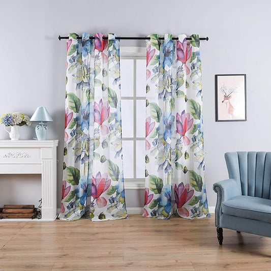 Taisier Home Stylish Living Elegant Abstract Colorful Curtains Printed,Colorful Sheer Curtain Print,Fashion Curtain 95 Inch Lenth for Bedroom(Floral Print Curtain 2 Panels Set)