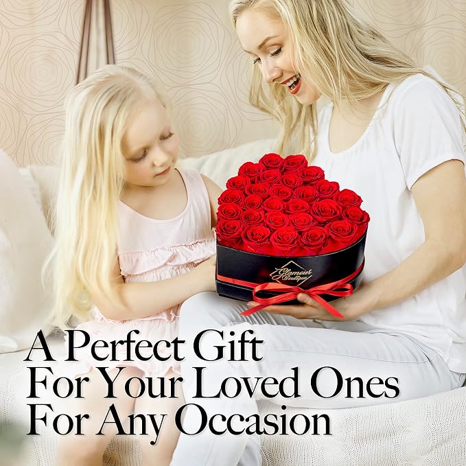 GLAMOUR BOUTIQUE 27 Flower Forever Heart Shape Box, Mothers Day Gift For Mom, Eternal Preserved Roses Gift for Her, Flowers bouquet, For Birthday, Anniversary, Girlfriend - Red