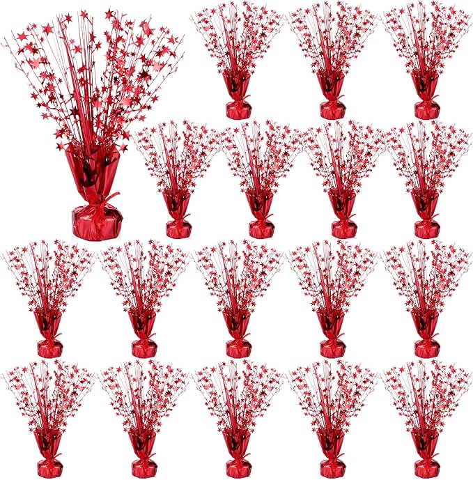 Crowye 18 Pcs Foil Spray Centerpiece Table Decoration Party Star Burst Metallic Graduation Table Centerpieces for Spring Party Birthday Season Wedding Holiday(Red)