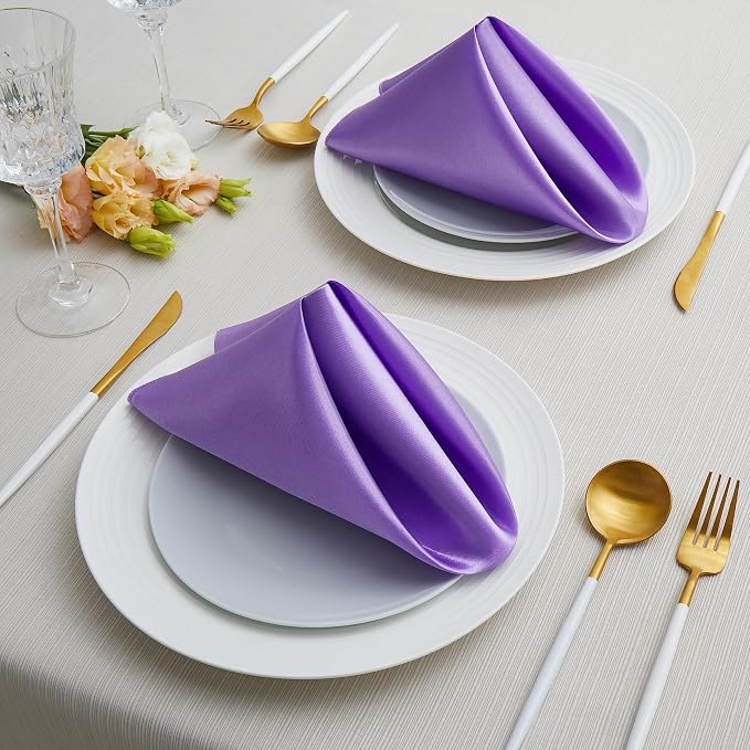 50 Pack Square Satin Dinner Napkins, 20x20 Inches Silky Soft Smooth Table Cloth Napkins for Restaurant Weddings Banquet Party Decoration, Light Purple