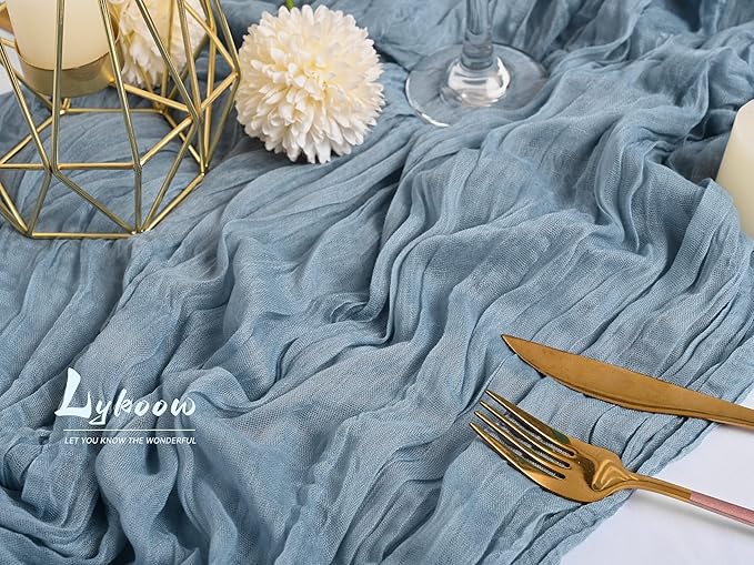 10 Pack Cheesecloth Gauze Table Runners, 10ft x 35" Rustic Boho Dusty Blue Wedding Table Runner Decor Cloth for Wedding Party Bridal Shower