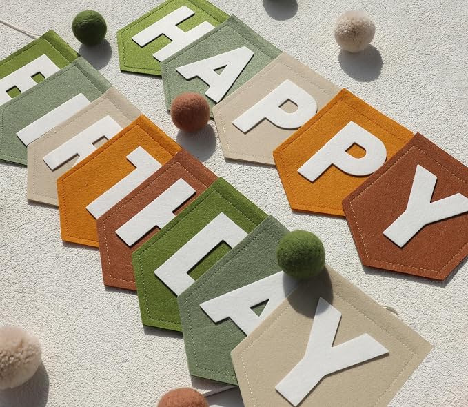 Felt Green Happy Birthday Banner Birthday Decorations for Women Girls Boys Men Pets Handmade Party Backdrop