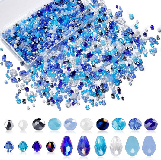 Glass Beads for Jewelry Making -800PCS Blue Crystal Beads for Bracelet Making Kit, Assorted Round Rondelle Gemstone Beads for DIY Crafts,Friendship Bracelets（Blue）