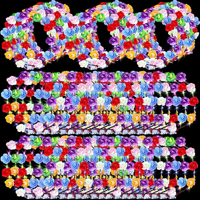 80 Pcs LED Flower Crown Headband Glow Floral Wreath Crown for Women Light Up Flower Headband Glow in the Dark Hair Accessories for Wedding Birthday Cosplay Beach Party Favor