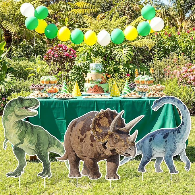 3 Pcs Dinosaur Party Decoration Cardboard Standup Cutout Brachiosaurus Triceratops Tyrannosaurus Rex Dinosaur Birthday Party Yard Sign Photo Props Backdrop Animal Birthday Decor Party Supplies