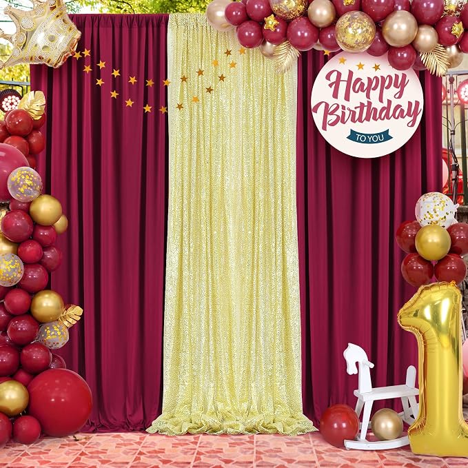 20ft×10ft Wrinkles Free Burgundy Backdrop Curtain for Wedding Party, 4 Panels 5×10ft Soft Silky Polyester Wine Red Photo Backdrop Drapes for Birthday Parties Baby Shower Mother‘s Day Photography
