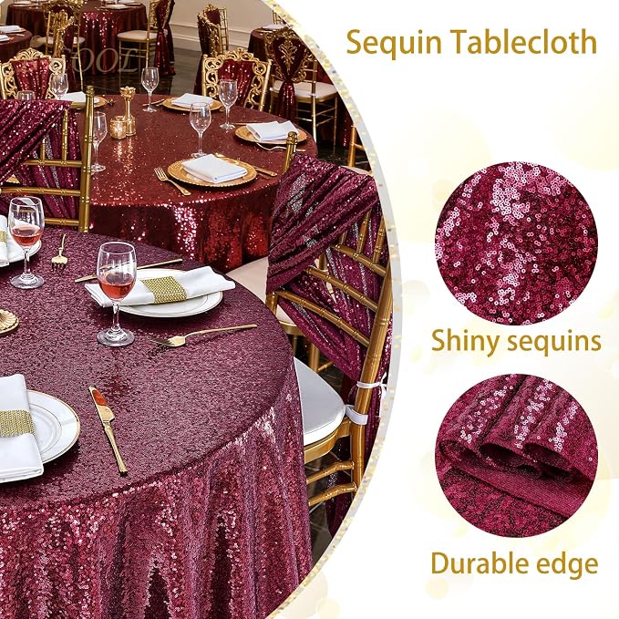B-COOL Round Tablecloth Sequin Draping Decorations: 132 Inch Tablecloths Sequence Overlay Shimmer Fabric for Birthday Dinner Parties Christmas