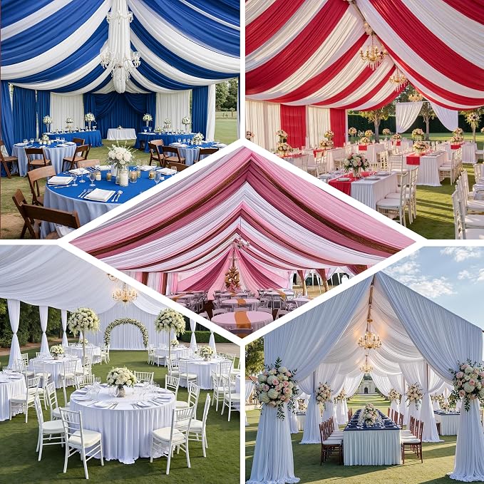 30ftx40ft White Ceiling Curtain for Wedding Parties – 6 Panels Wrinkle-Free 40 FT Long Tent Draping Curtains for Wedding, Birthday & Theme Parties, 40ft Height with Rod Pocket