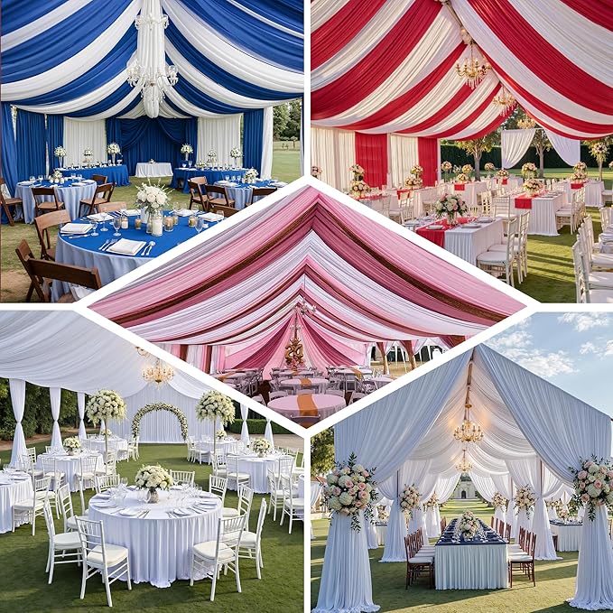 20ftx40ft White Ceiling Curtain for Wedding Parties – 4 Panels Wrinkle-Free 40 FT Long Tent Draping Curtains for Wedding, Birthday & Theme Parties, 40ft Height with Rod Pocket