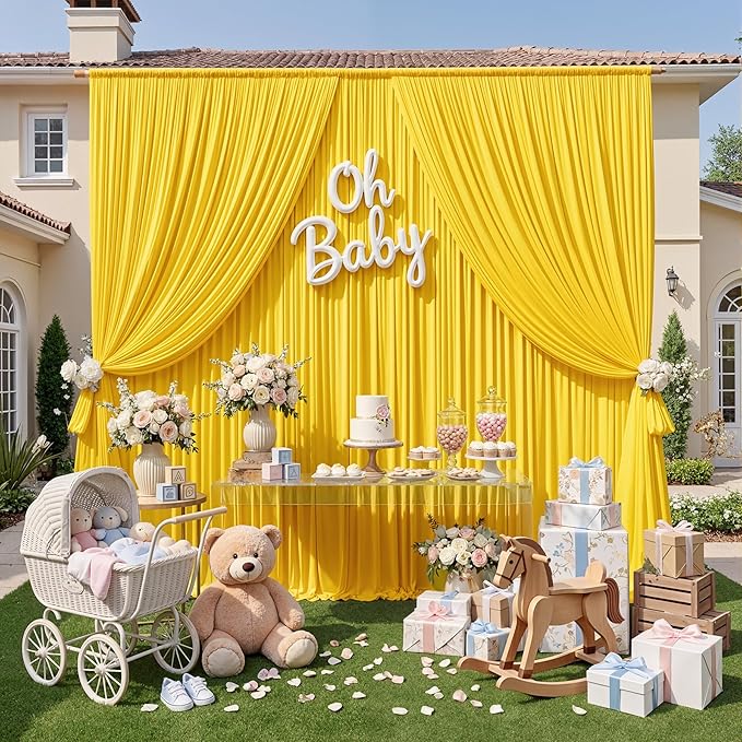 20ft x 10ft Wrinkle Free Yellow Backdrop Curtains for Parties, Thick Fabric Lemon Backdrop Drapes for Weddings Bee Sunflower Birthday Background Baby Shower Decorations