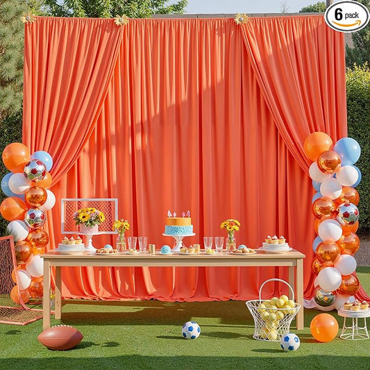 30ftx10ft Wrinkle Free Orange Backdrop Curtains for Parties, Silky Polyester Photo Backdrop Drapes 6 Panels 5x10ft Back Drop Cloth for Wedding Birthday Baby Shower Photography Background