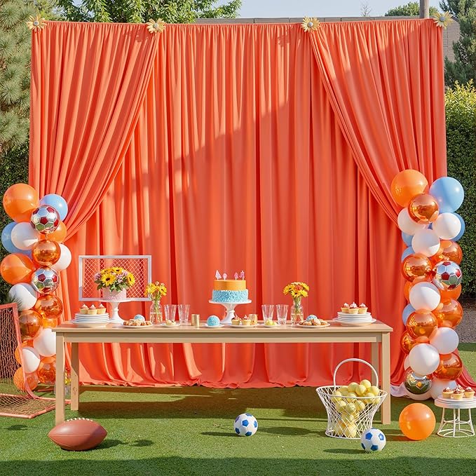 30ftx10ft Wrinkle Free Orange Backdrop Curtains for Parties, Silky Polyester Photo Backdrop Drapes 6 Panels 5x10ft Back Drop Cloth for Wedding Birthday Baby Shower Photography Background
