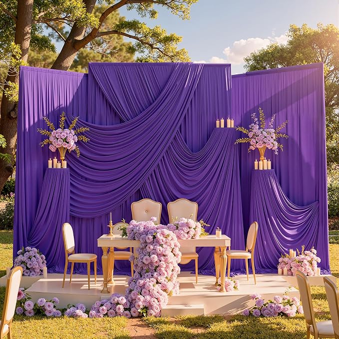 8 Panels Purple Backdrop Curtains for Parties, Wrinkle Free Purple Photo Backdrop Drapes Silky Polyester Back Drop Cloth for Wedding Birthday Photography Background Decor, 40ftx10ft