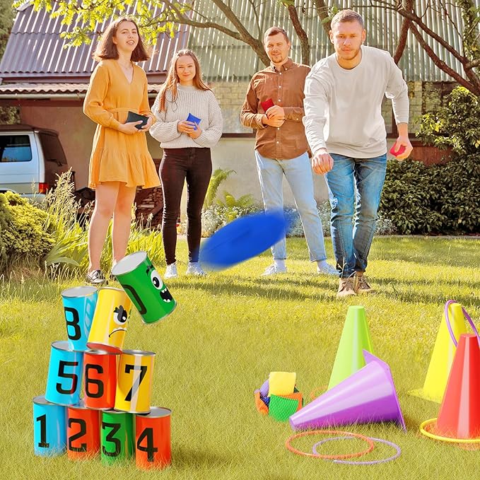 Redllo 58PCS Carnival Games Combo Set, Dart Board Knock Down Can Bean Bag Toss Game Party Indoor Outdoor Birthday Party Fall Festival Field Day for Kids Adults Yard Plastic Cones Outside Games