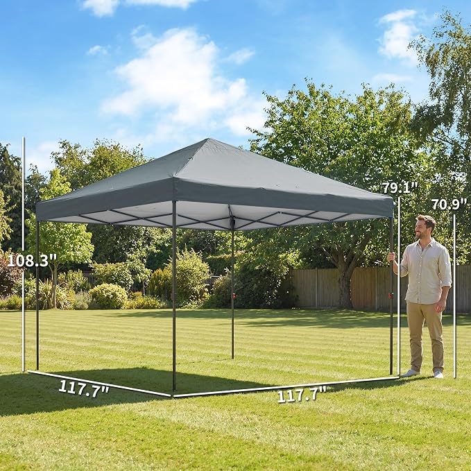 Outsunny 10 x 10 ft Pop Up Canopy Tent with One Push Setup, Easy Setup Outdoor Portable Instant Canopy Shelter with Wheeled Carry Bag, Sandbags, Adjustable Height for Parties, Events, Dark Gray