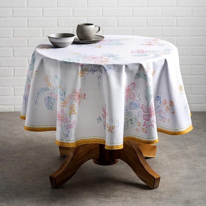 Maison d' Hermine Table Cloth Round Table 100% Cotton 63 Round Inches Tablecloth Reusable Decorative for Dining Kitchen Room Farmhouse Party Home Hotel Restaurant Spring Summer - Paradise Island