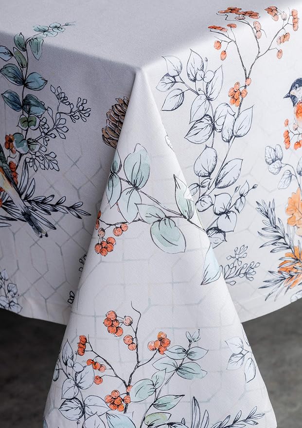 Maison d' Hermine Table Cloth Square Table 100% Cotton 60 x 60 Inches Fall Tablecloth Reusable Everyday Use for Thanksgiving Christmas Decorations Dining Farmhouse Party (Whitish Shabby Chique)