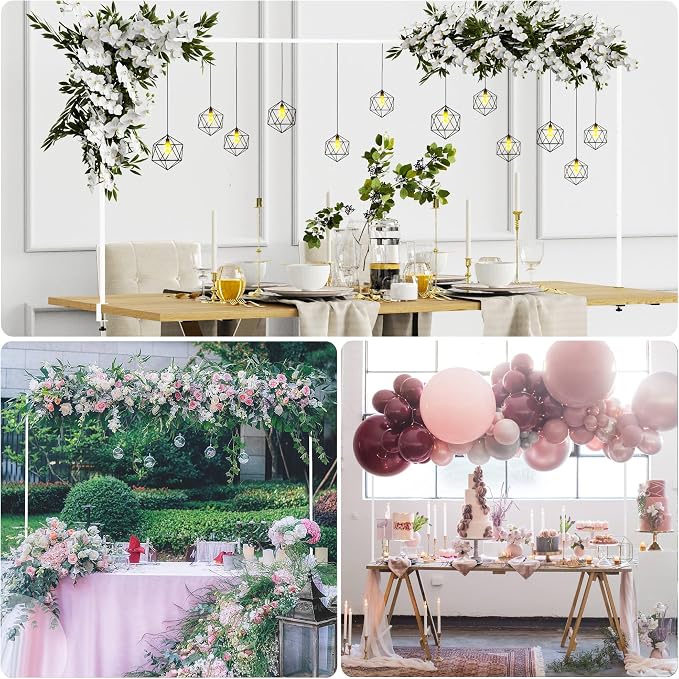 Fomcet Set of 2 Over The Table Rod Stand with Clamps 13"-42'' Tall 29"-98" Length White Metal Adjustable Table Arch Stand for Wedding Birthday Party Anniversary Decoration