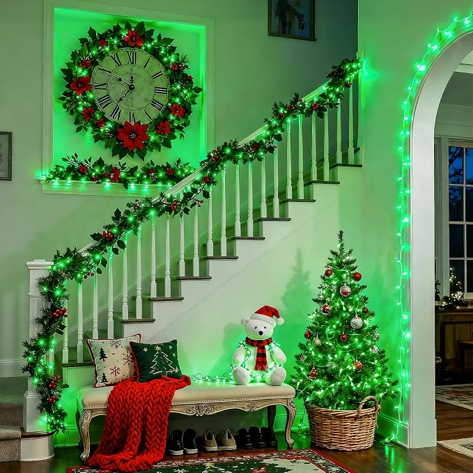 JMEXSUSS 200 LED Green Christmas String Lights Indoor Outdoor Clear Wire | Connectable, Plug in, for Halloween Christmas St Patricks Day Spring Tree Garden Decor