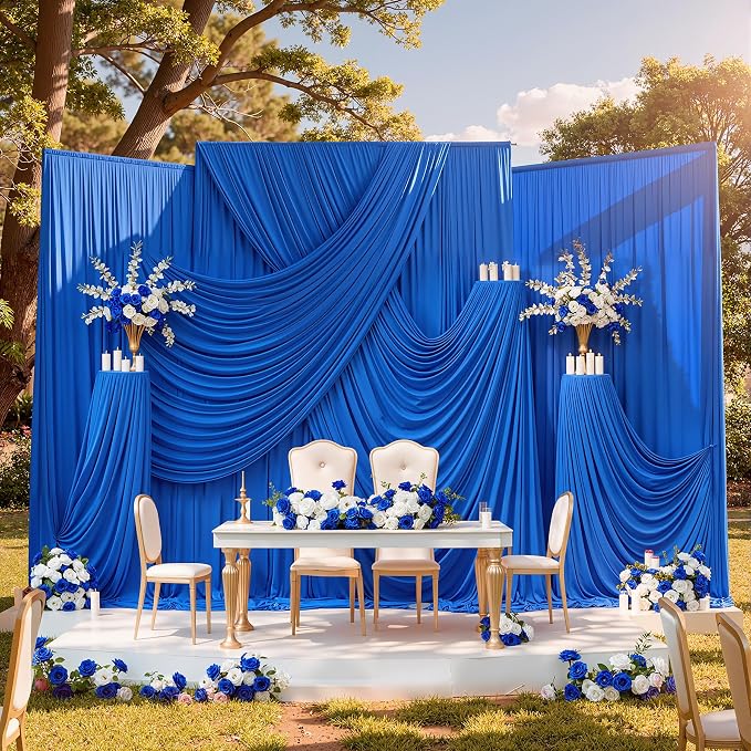 10x10 ft Wrinkle Free Royal Blue Backdrop Curtains for Parties, Silky Polyester Blue Photo Backdrop Drapes 2 Panels Back Drop Cloth for Wedding Birthday Photography Background